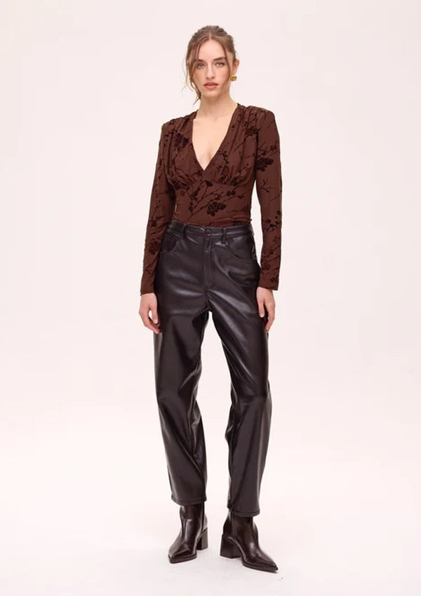 Top MIOH - flocado corte imperio marrón